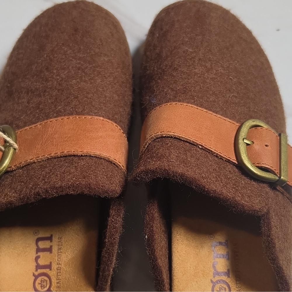 Børn Women's Brown Wool Leather Buckle Comfort Clog Shoes Size 6M